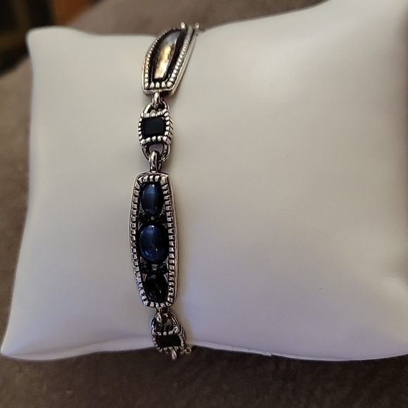 LAUREN CONRAD Western Rectangle Link Blue Cabochon Bracelet - Picture 2 of 8